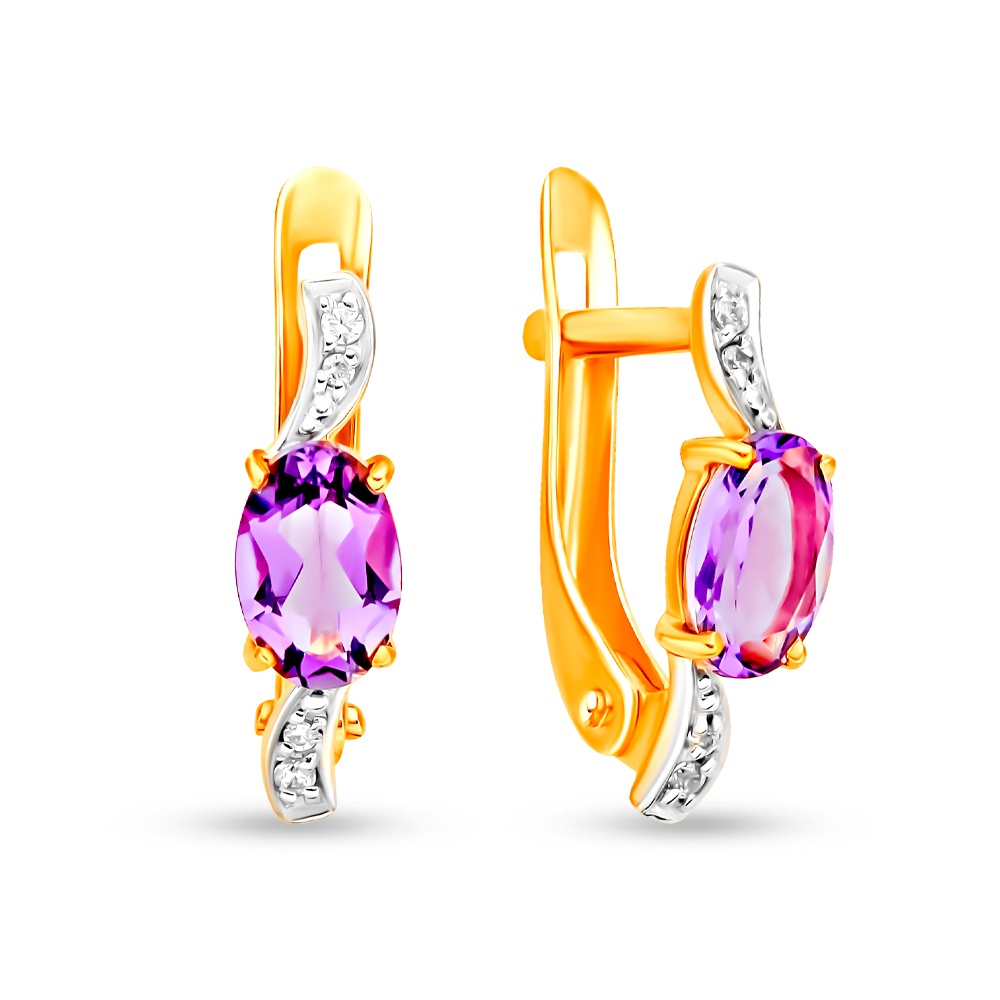 Серьги из красного золота 585Gold 202009424, аметист\фианит