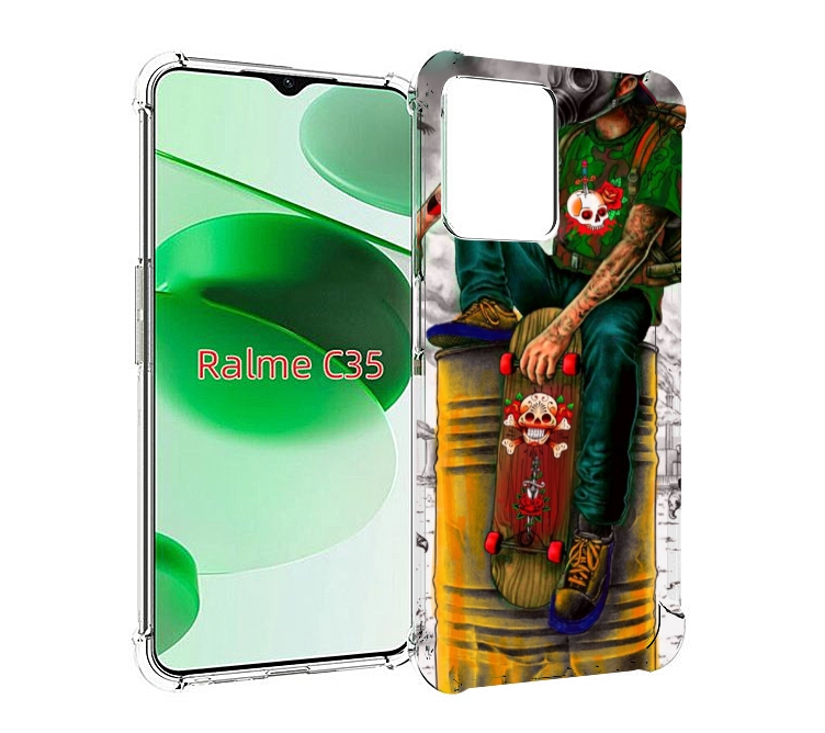 

Чехол MyPads скейтер в противогазе для Realme C35 / Narzo 50A Prime, Прозрачный, Tocco