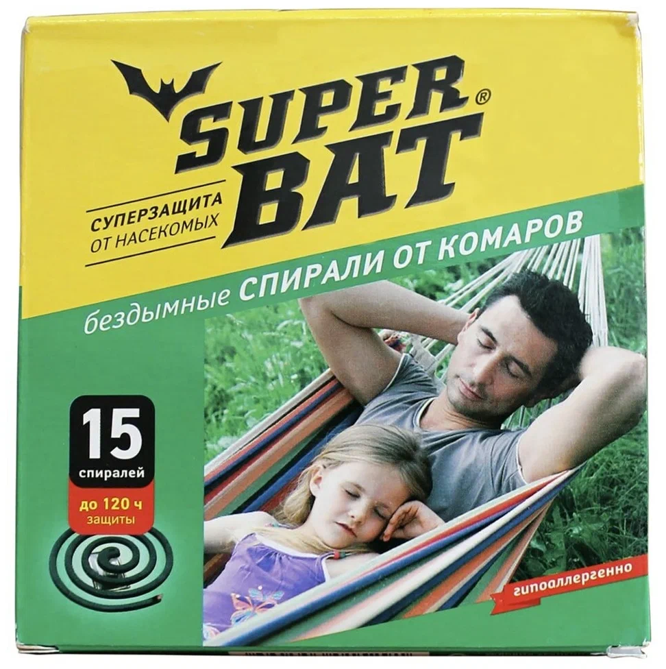

Спирали от насекомых SuperBAT зеленые бездымные 15 шт.