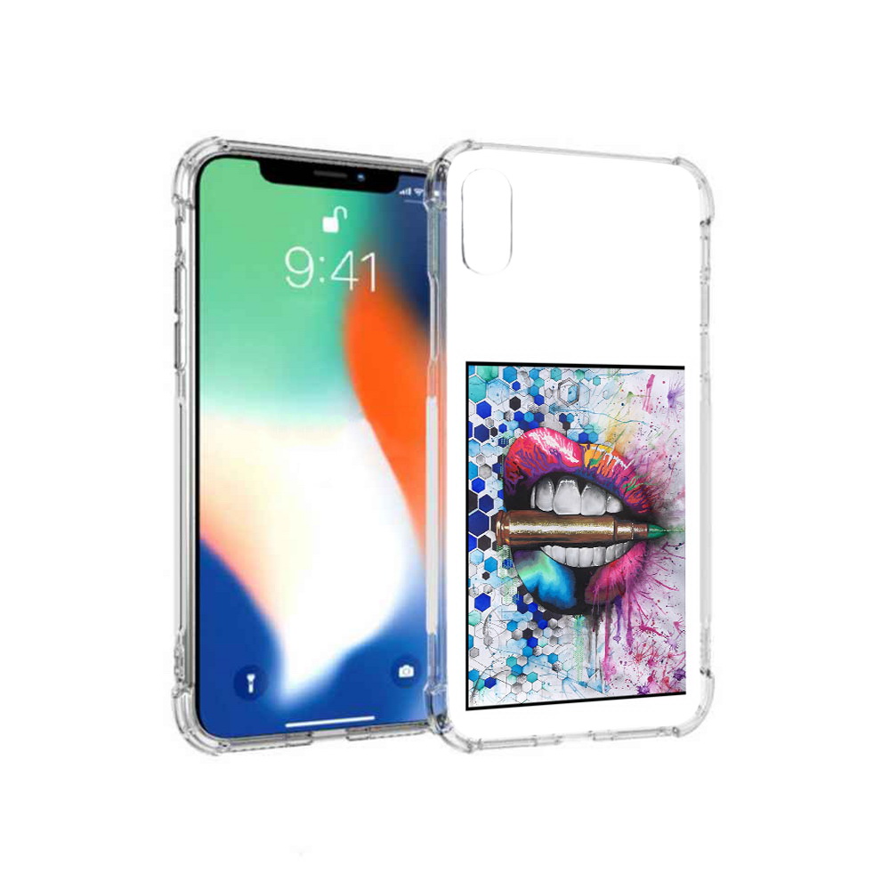 

Чехол MyPads Tocco для Apple iPhone XS Max разноцветные губы с пулей (PT117540.614.571), Прозрачный, Tocco