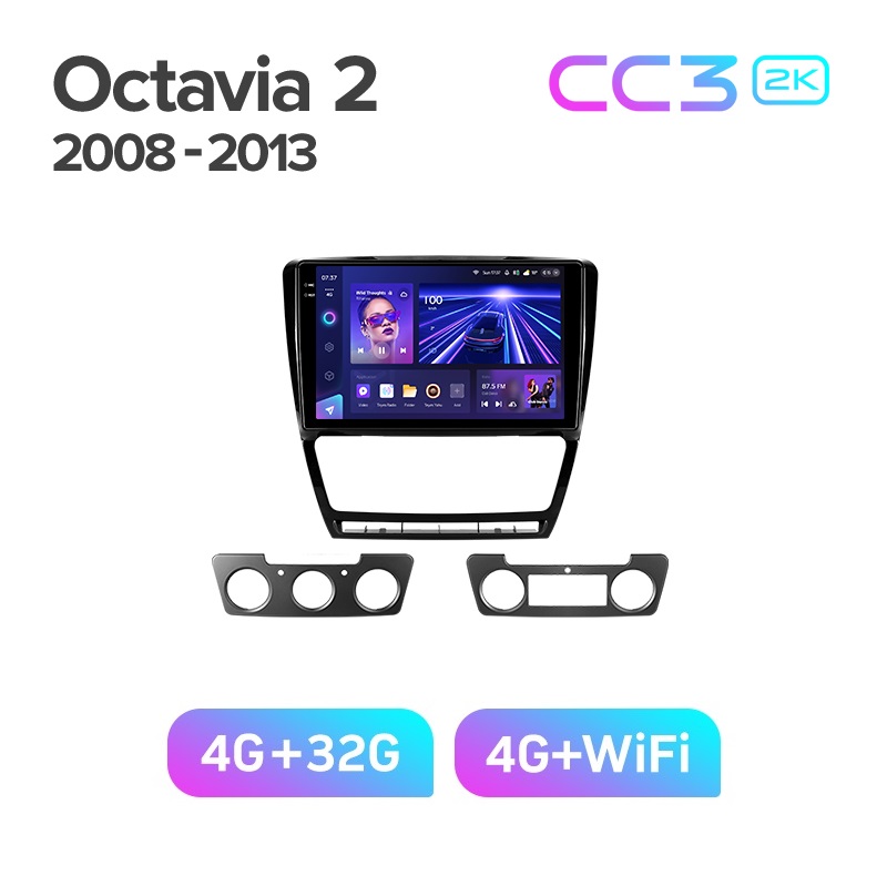 Магнитола SKODA OCTAVIA A5 2006-2013 гчерная рамкаTEYES CC3 2K 432ГБ 3389000₽