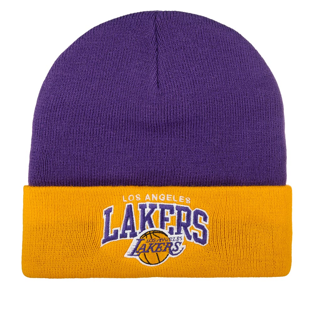 

Шапка бини унисекс Mitchell & Ness EU349-ARCHED Los Angeles фиолетовая/желтая, Фиолетовый, EU349-ARCHED Los Angeles Lakers NBA