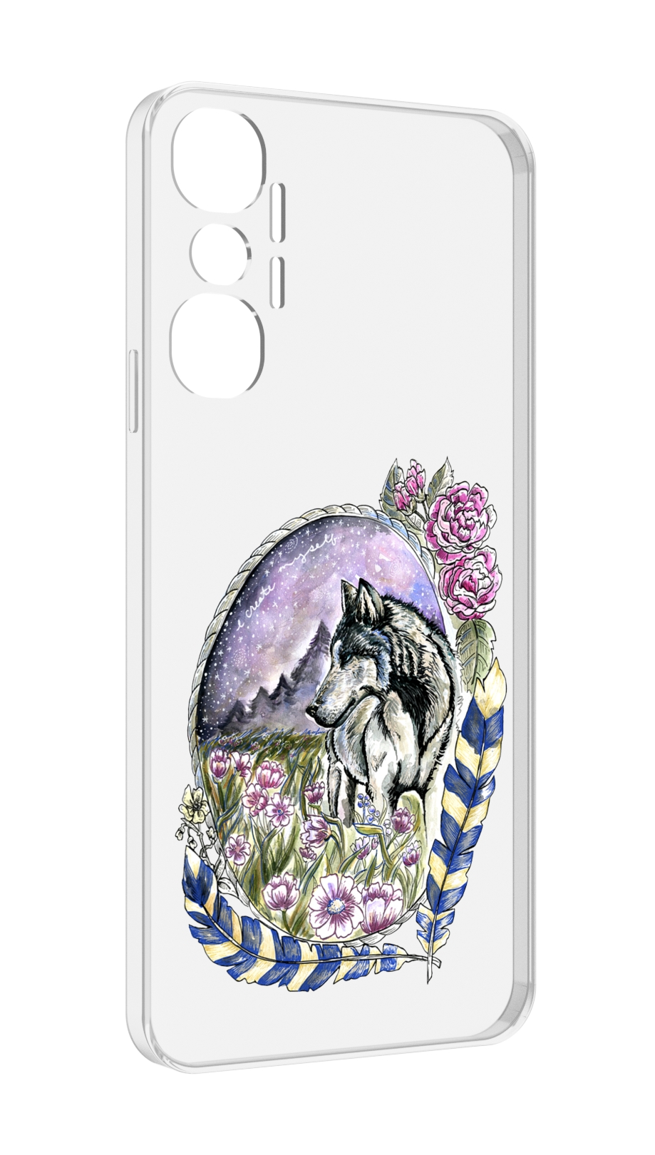 

Чехол MyPads нарисованный волк в цветах с перьями для Infinix Hot 20 4G, Прозрачный, Tocco