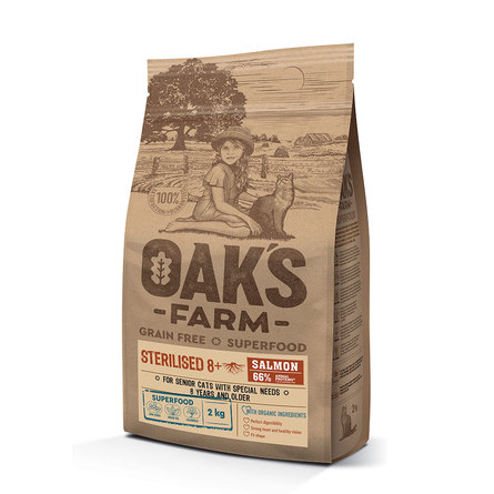 фото Сухой корм для кошек oaks farm gf strilised 8+, лосось, 2.037кг