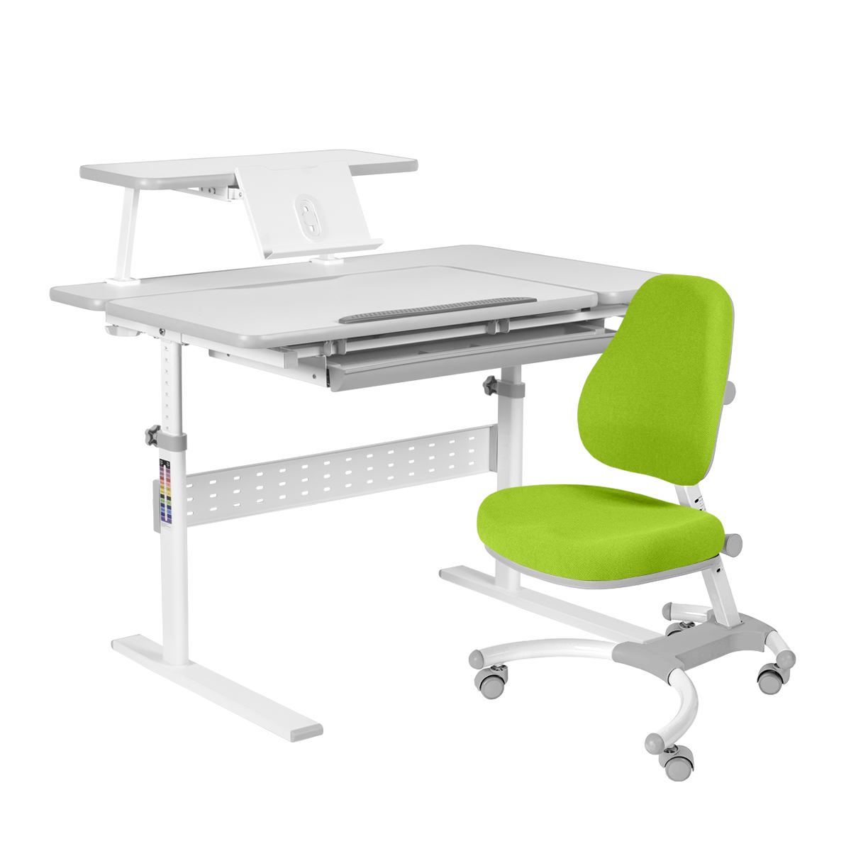 фото Комплект kinderzen dunga парта + figra кресло + органайзер dunga+figra/белый/серый/зеленый