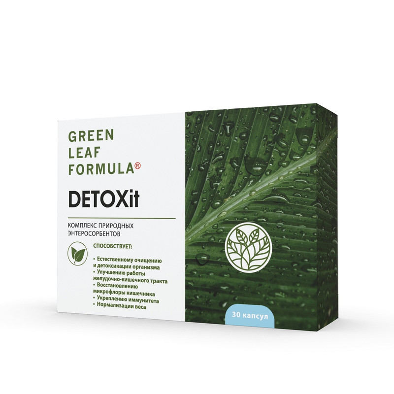 

Природные энтеросорбенты DETOXit Green Leaf Formula очищение и детоксикация капсулы 30 шт., DETOXit