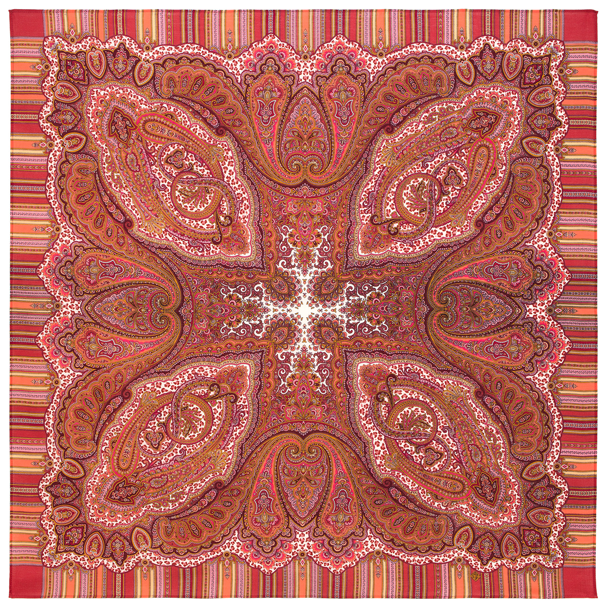 Платок женский Павловопосадский платок 1С125-4-ПН красный/оранжевый/розовый, 125х125 см