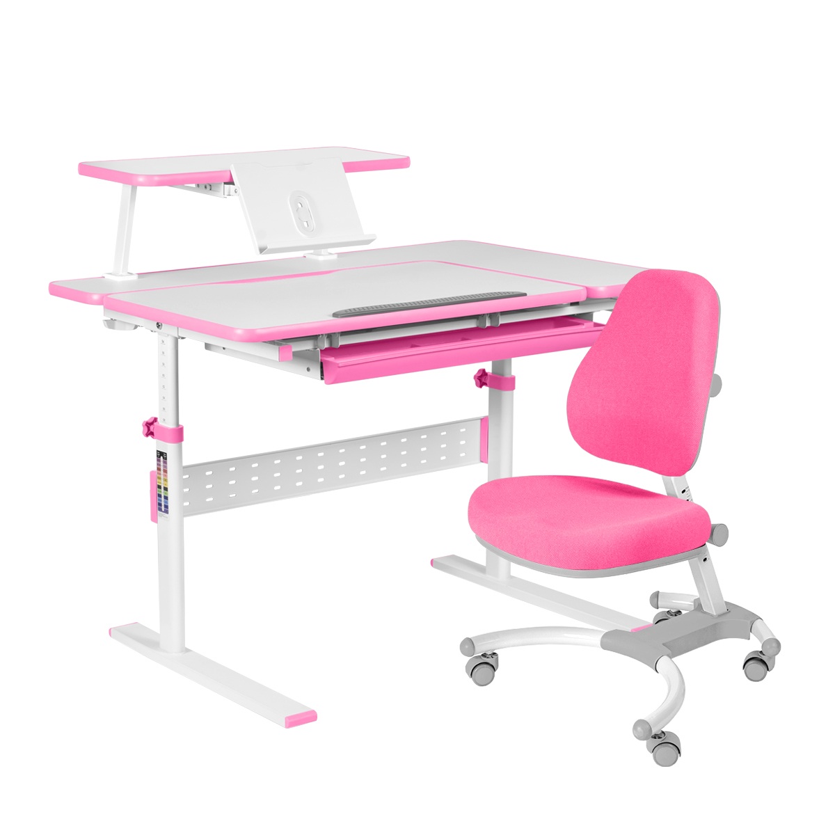 фото Комплект kinderzen dunga парта + кресло + органайзер dunga+figra/белый/розовый/розовый