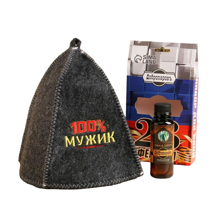 

Подарочный набор 23 февраля Шапка "100% мужик" + Ароматизатор Эвкалипт, Серый