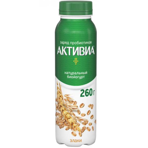 фото Биойогурт активиа питьевой, без сахара, злаки, 1,5%, 260 г