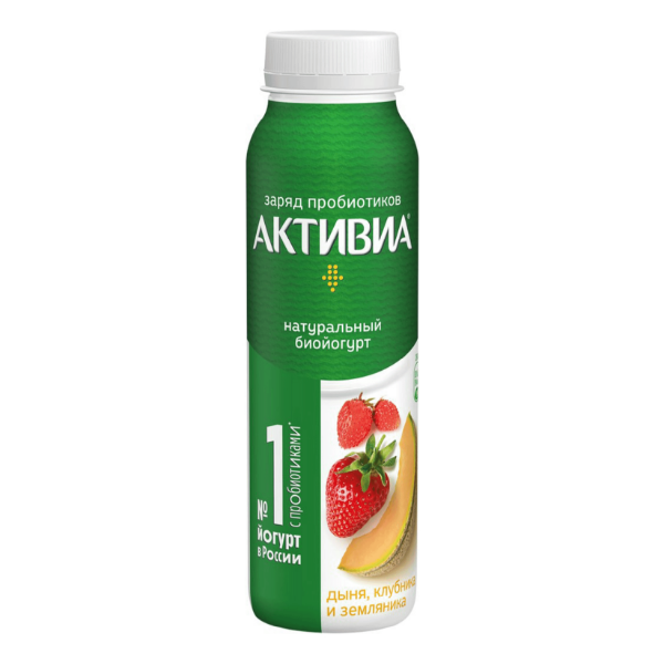 

Биойогурт Активиа питьевой, дыня, клубника и земляника, 1,5%, 260 г