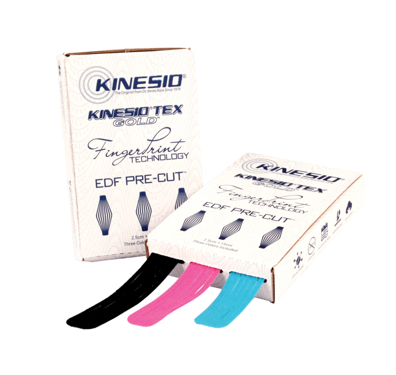 

Кинезиотейп Kinesio Gold EDF Pre Cuts/3 голубой/красный/черный 15 см, Gold EDF Pre Cuts/3