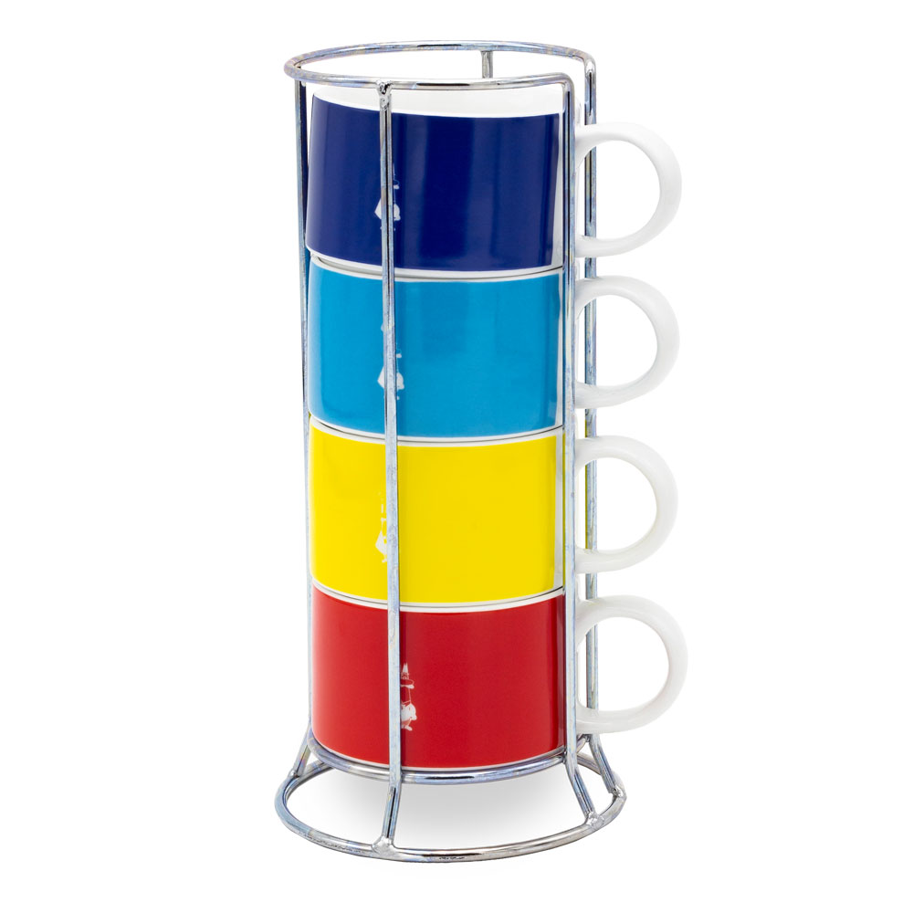 фото Набор из 4 чашек для капучино bialetti multicolor со стойкой