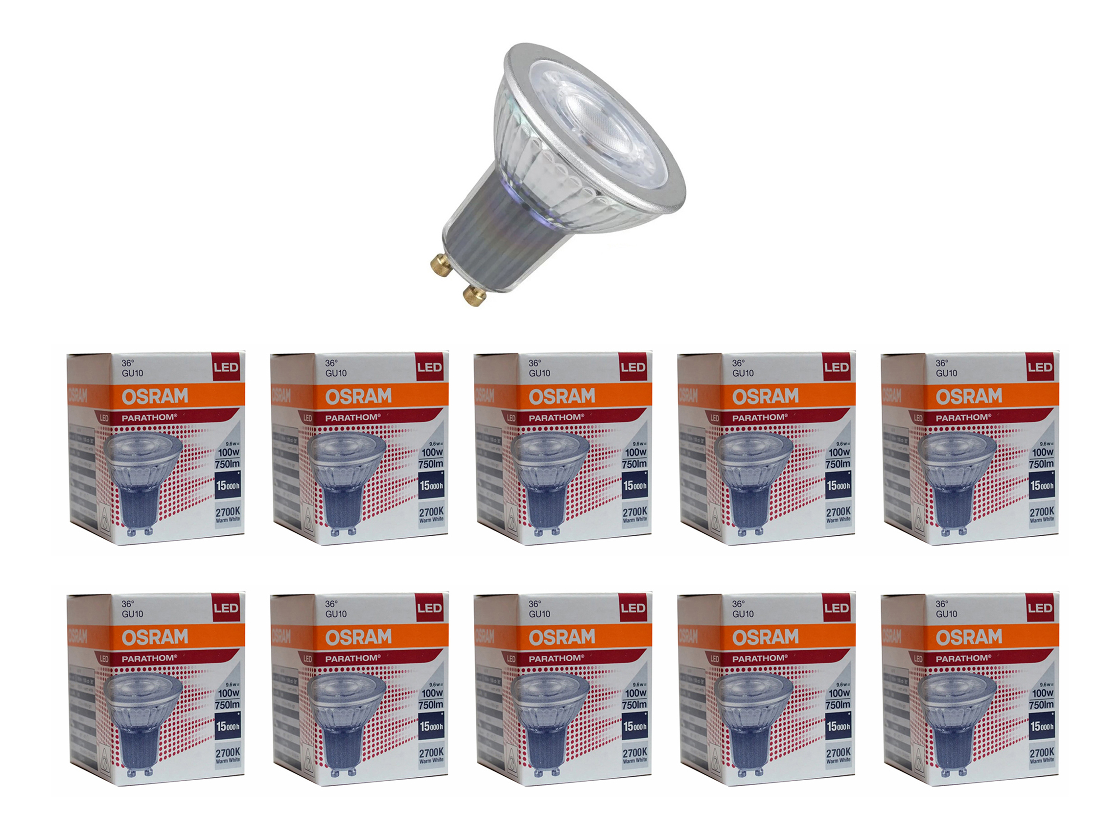 

Лампочка светодиодная OSRAM Софит PAR16 GU10 9,6Вт 220В 750Лм 2700К Теплый белый 10шт, Софит PAR16 GU10 9,6Вт 220В 750Лм 2700К