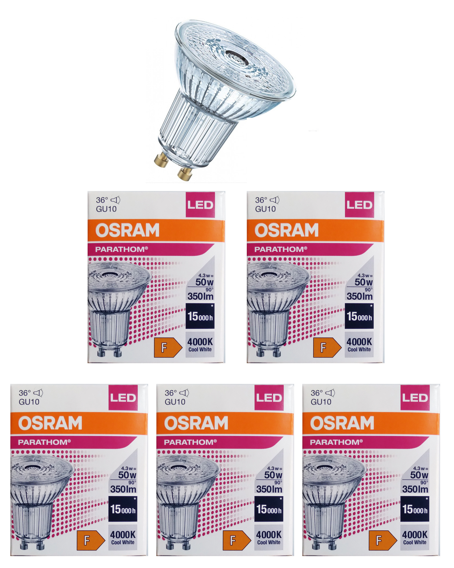 

Лампочка светодиодная OSRAM Софит PAR16 GU10 4,3Вт 220В 350Лм 4000К Дневной белый 5шт, Софит PAR16 GU10 4,3Вт 220В 350Лм 4000К