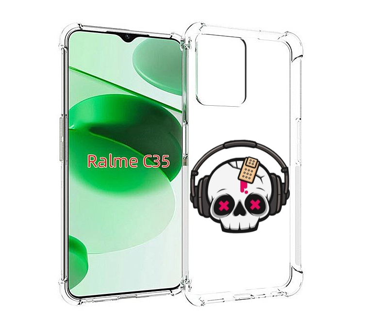 

Чехол MyPads черепок в наушниках для Realme C35 / Narzo 50A Prime, Прозрачный, Tocco