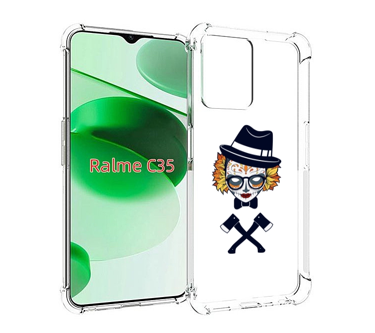 

Чехол MyPads девушка в маске с топорами рисунок для Realme C35 / Narzo 50A Prime, Прозрачный, Tocco