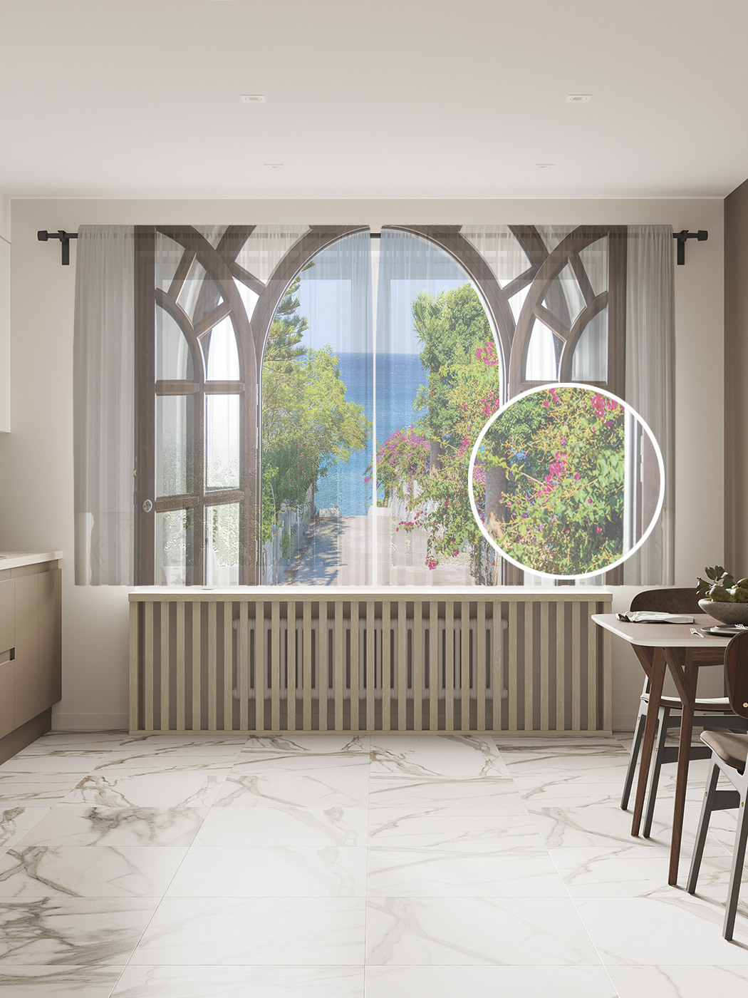 

Фототюль JoyArty "Выход на набережную", 145x180см (2 полотна с лентой + 50 крючков), Выход на набережную