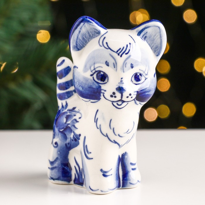 

Сувенир "Кот Барсик", гжель, Белый;синий