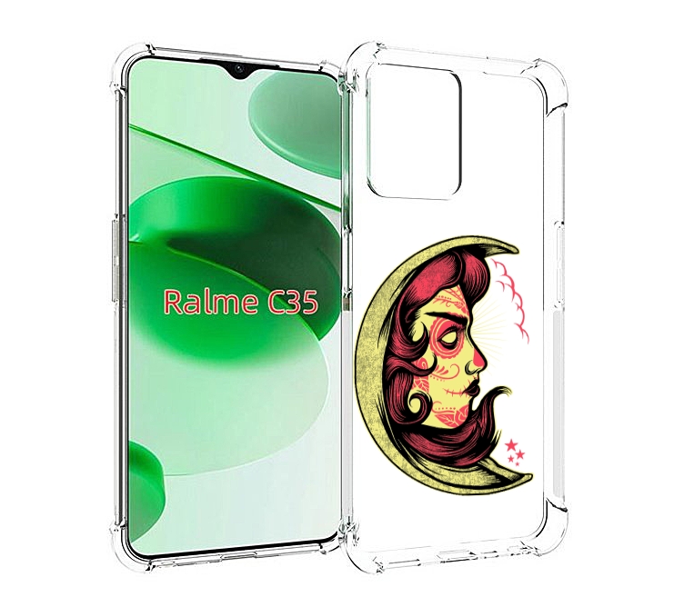 

Чехол MyPads желтый полумесяц с лицом девушки для Realme C35 / Narzo 50A Prime, Прозрачный, Tocco