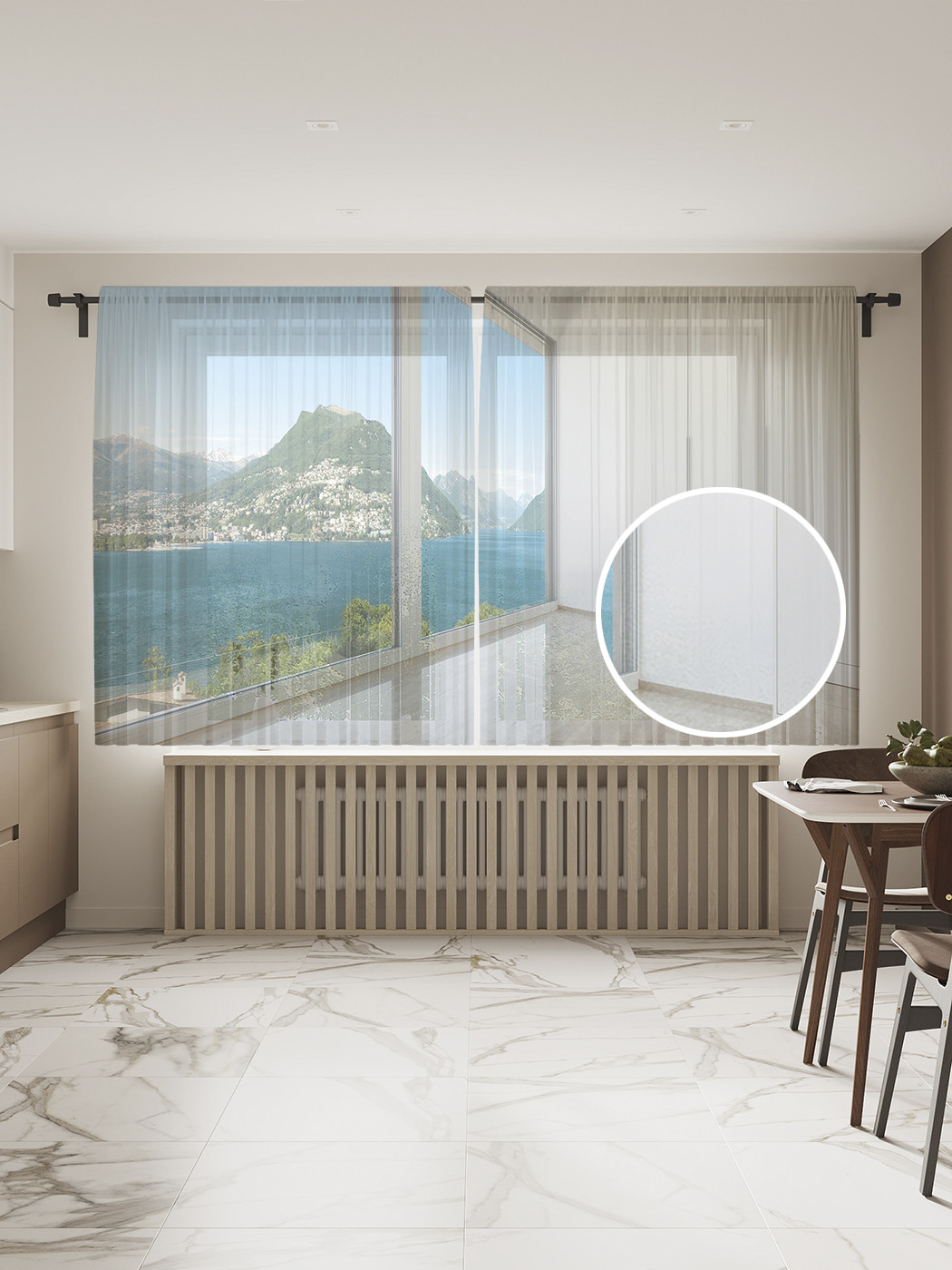 

Фототюль JoyArty "Веранда над морем", 145x180см (2 полотна со шторной лентой + 50 крючков), Веранда над морем