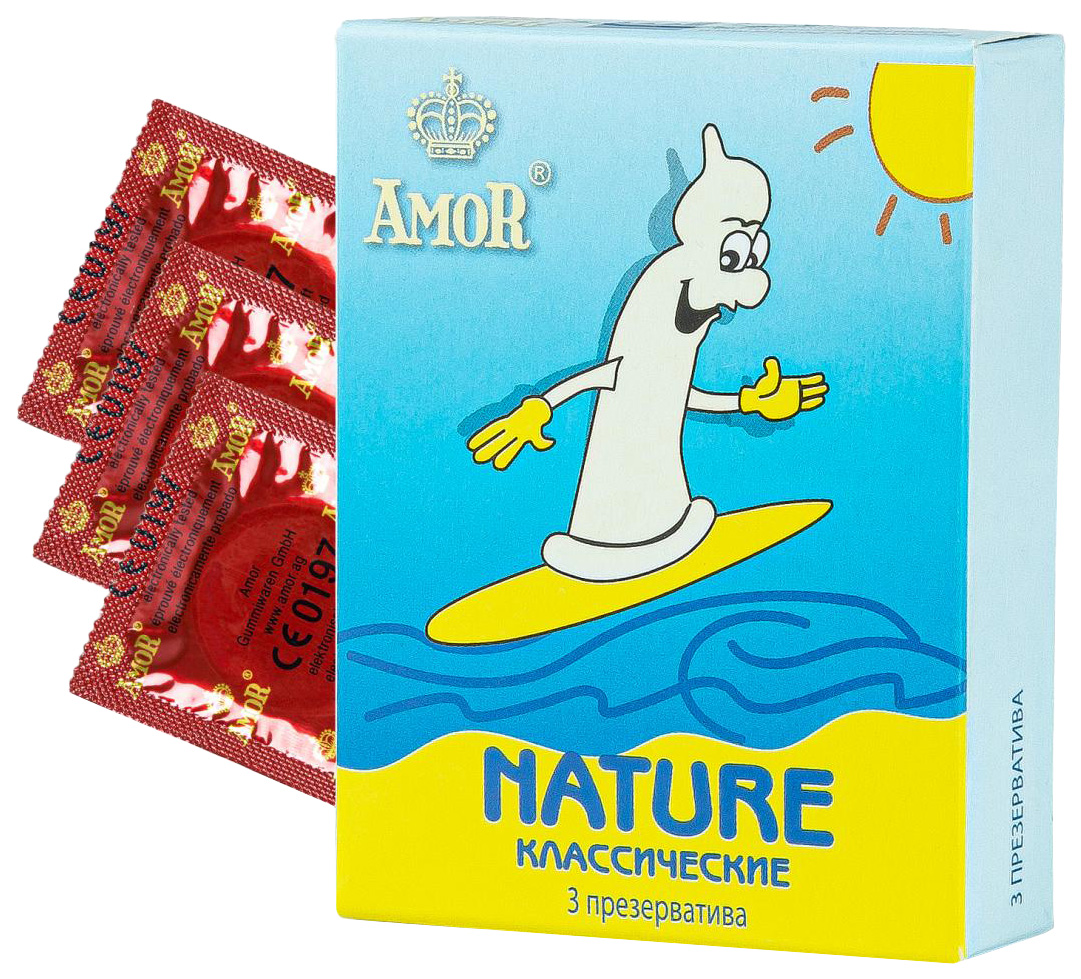 Купить Классические презервативы AMOR Nature Яркая линия - 3 шт. AMOR, Классические презервативы AMOR Nature Яркая линия 3 шт.