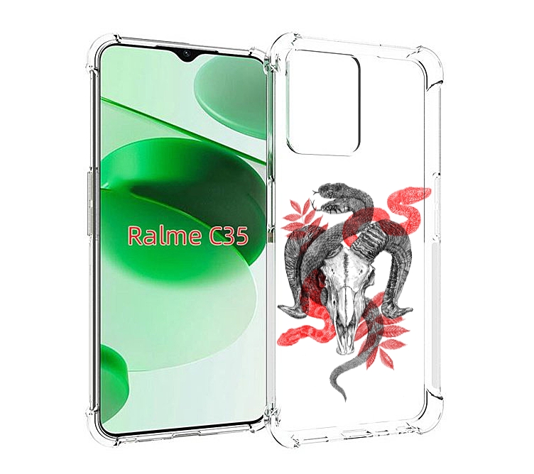 

Чехол MyPads змея в черепе рисунок для Realme C35 / Narzo 50A Prime, Прозрачный, Tocco