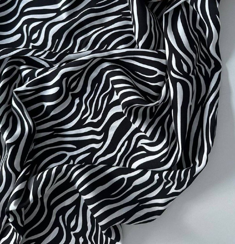 Ткань штапель зебра MamiMa fabric 03730 крупный принт чёрный белый, отрез 100x144 см