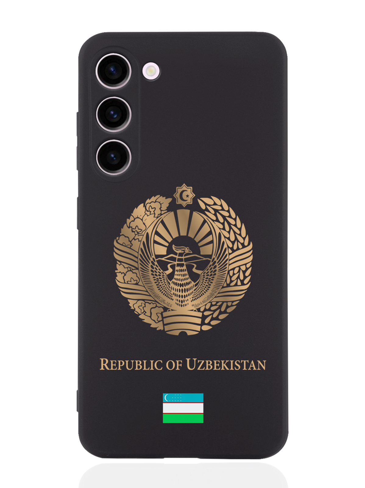 

Чехол SignumCase для Samsung Galaxy S23+ Золотой Герб Узбекистана черный, Золотистый;черный