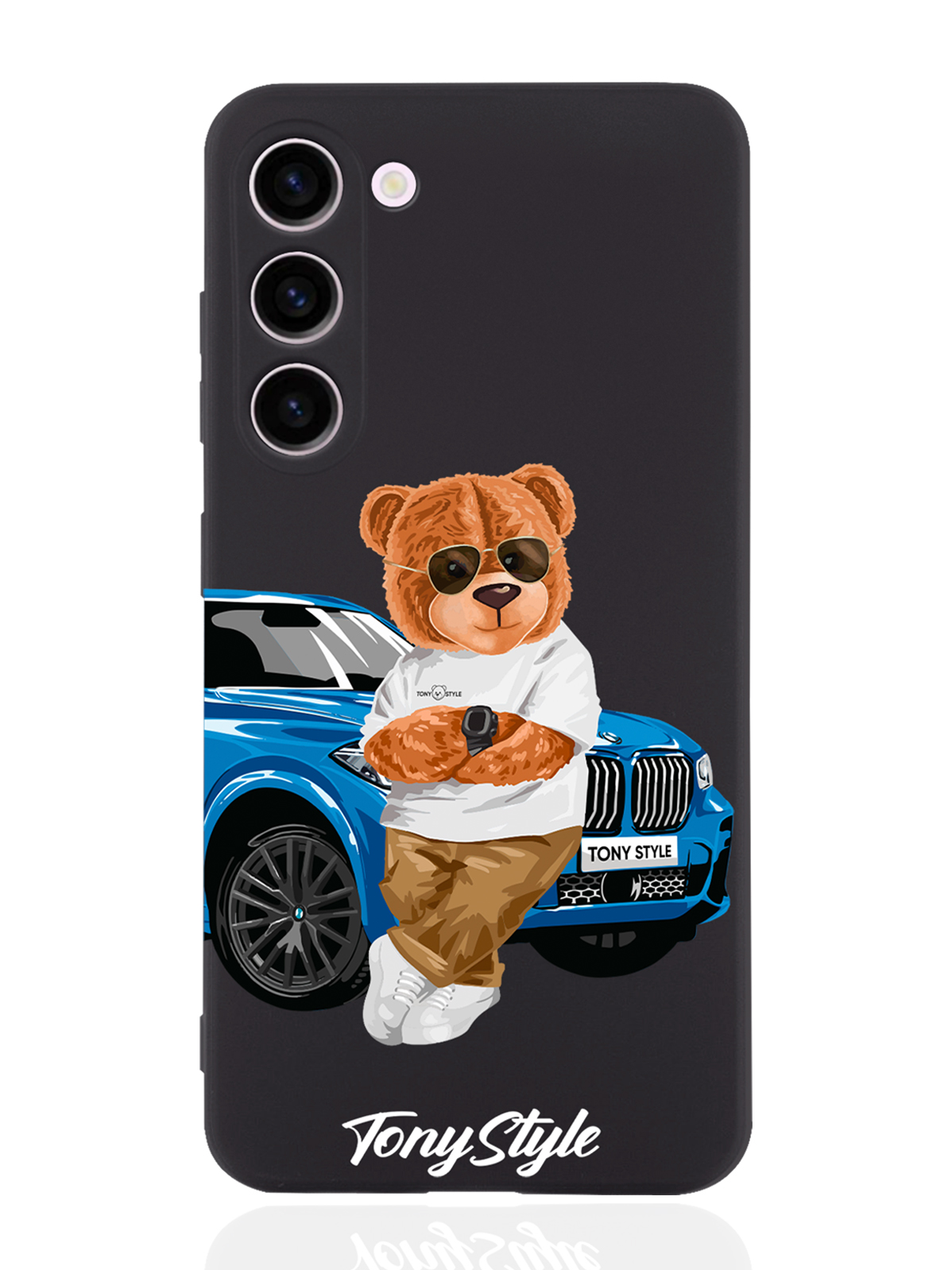 

Чехол Tony Style для Samsung Galaxy S23+ Tony Style с машиной черный, Голубой;коричневый;белый
