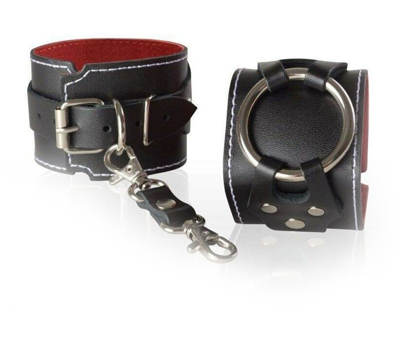 Наручники-напульсники Sitabella кожаные черные с красной изнанкой