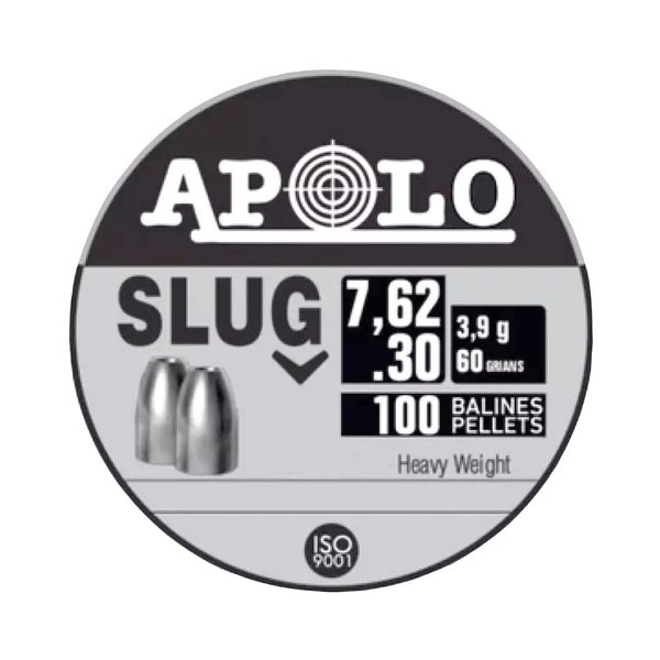 

Пули полнотелые Apolo Slug 7,62 мм, 3,9 г (100 штук), Серый