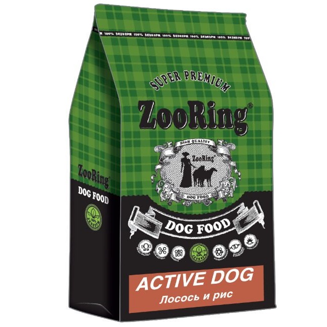 Сухой корм ZooRing Active Dog с лососем и рисом для собак, 2 кг