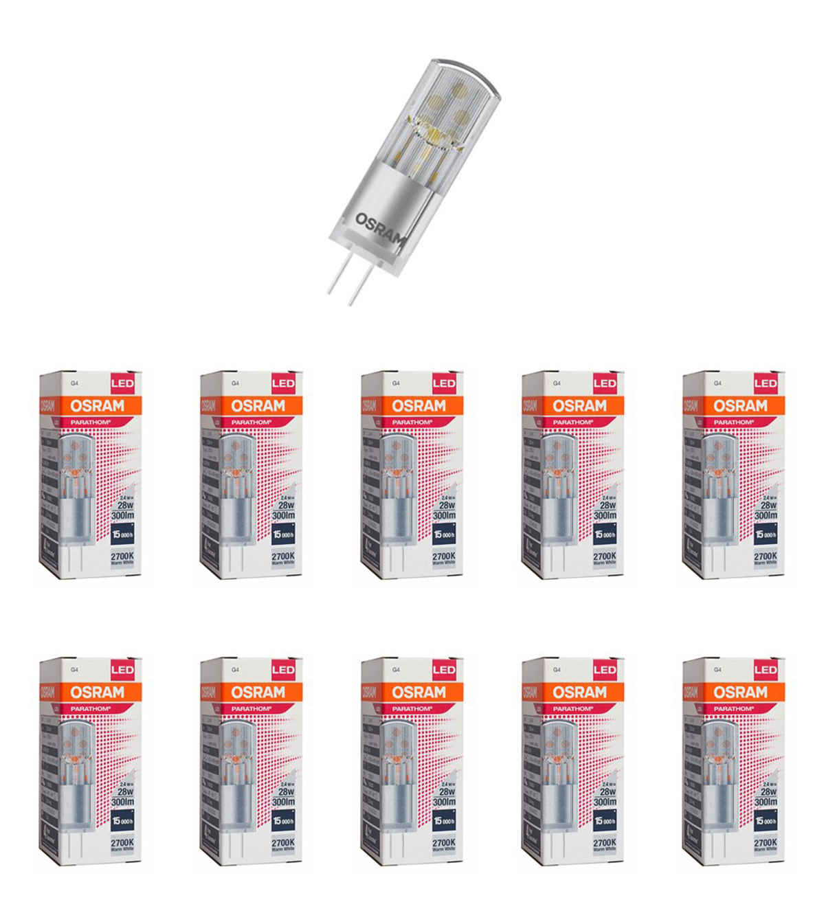 

Лампочка светодиодная OSRAM Капсула G4 2,4Вт 12В 300Лм 2700К Теплый белый, упак. 10шт, Капсула G4 2,4Вт 12В 300Лм 2700К