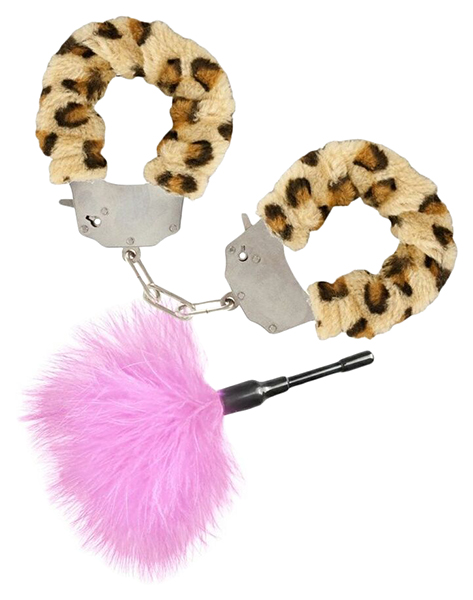 фото Эротический набор toy joy леопардовые наручники и розовая пуховка