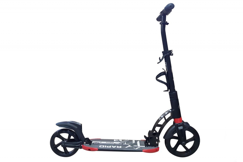 фото Самокат bibitu взрослый rapid k5 (колеса 230/200 мм рама alu) амортизатор складной черный