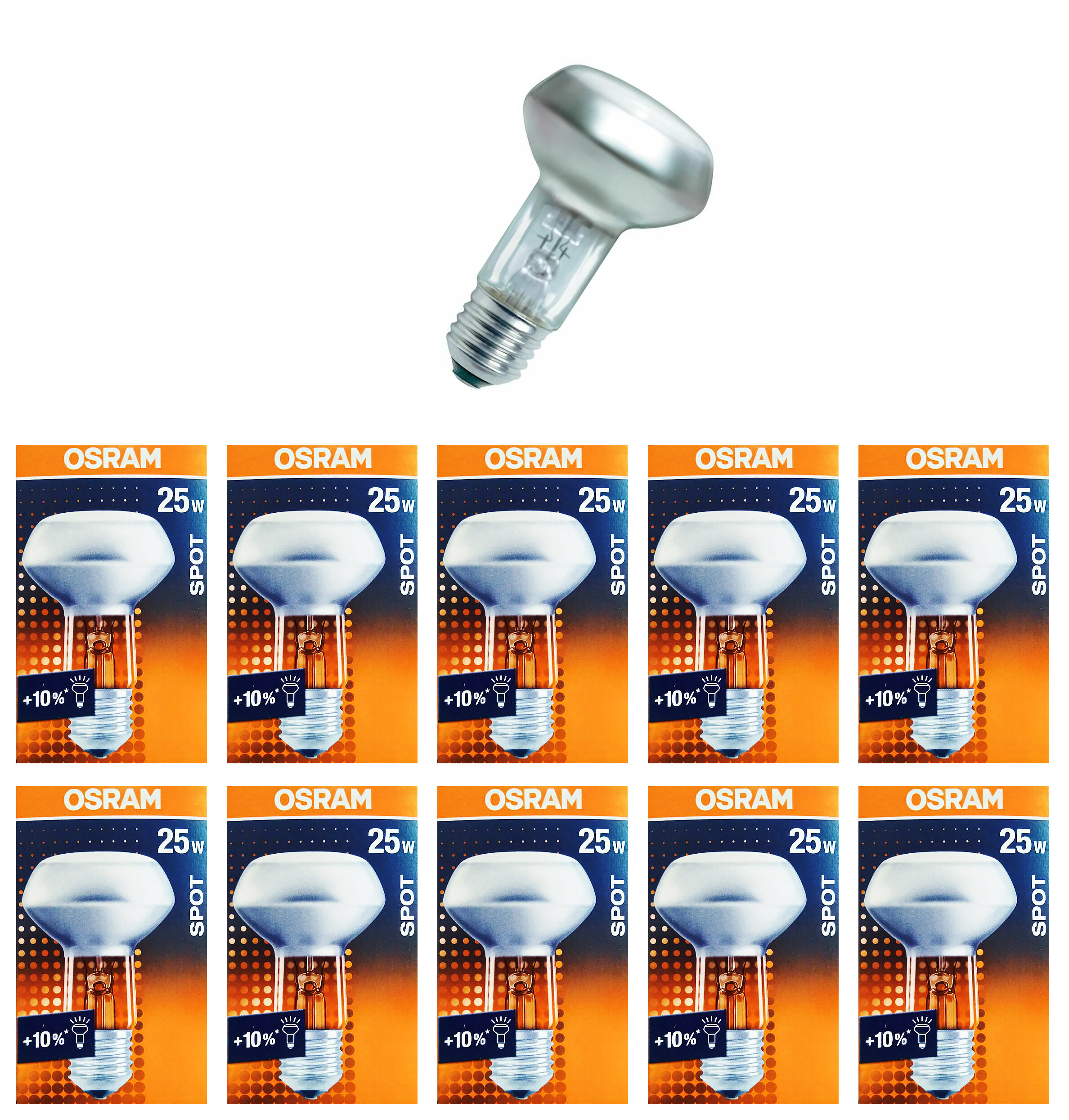 

Лампочка накаливания OSRAM Рефлектор Гриб R63 E27 25Вт 220В 2700К Теплый белый 10шт, Рефлектор Гриб R63 E27 25Вт 220В 2700К Диммируемая