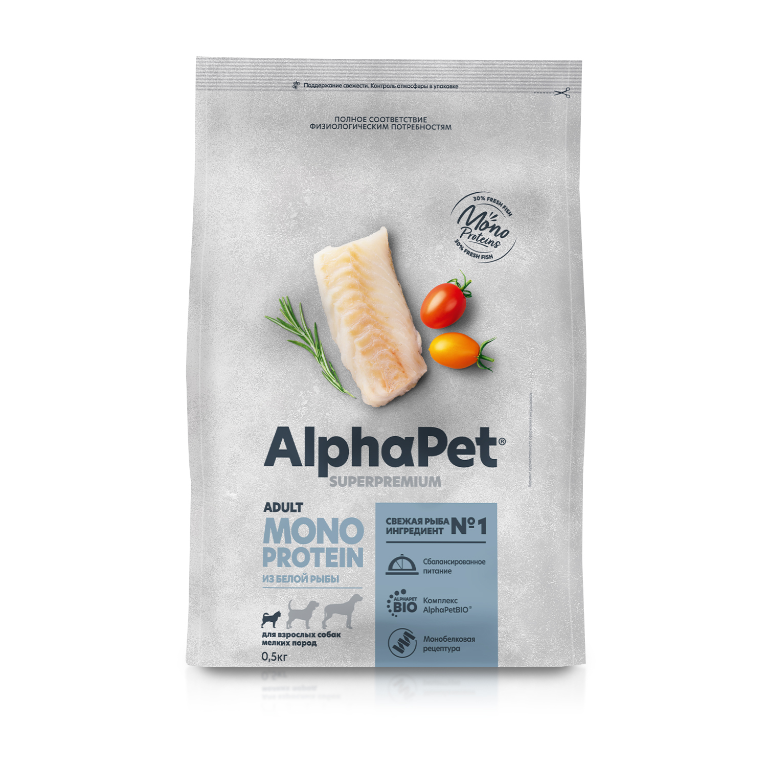 

Сухой корм для собак AlphaPet Monoprotein, для малых пород, белая рыба, 500 г, AlphaPet Monoprotein корм для собак малых пород, из белой рыбы (500 гр)