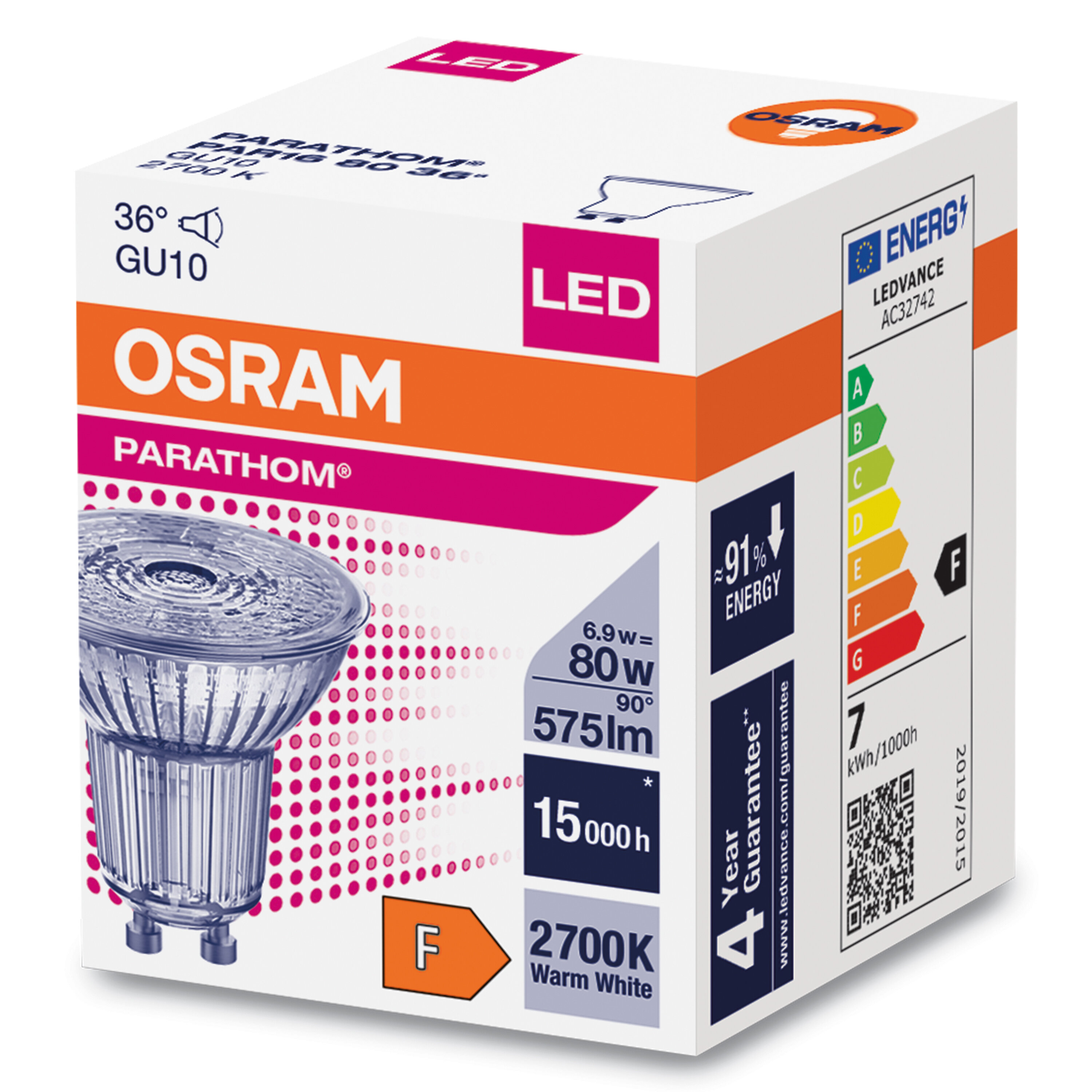 

Лампочка светодиодная Osram Софит PAR16 GU10 6,9Вт 220В 575Лм 2700К Теплый белый 1шт, Софит PAR16 GU10 6,9Вт 220В 575Лм 2700К