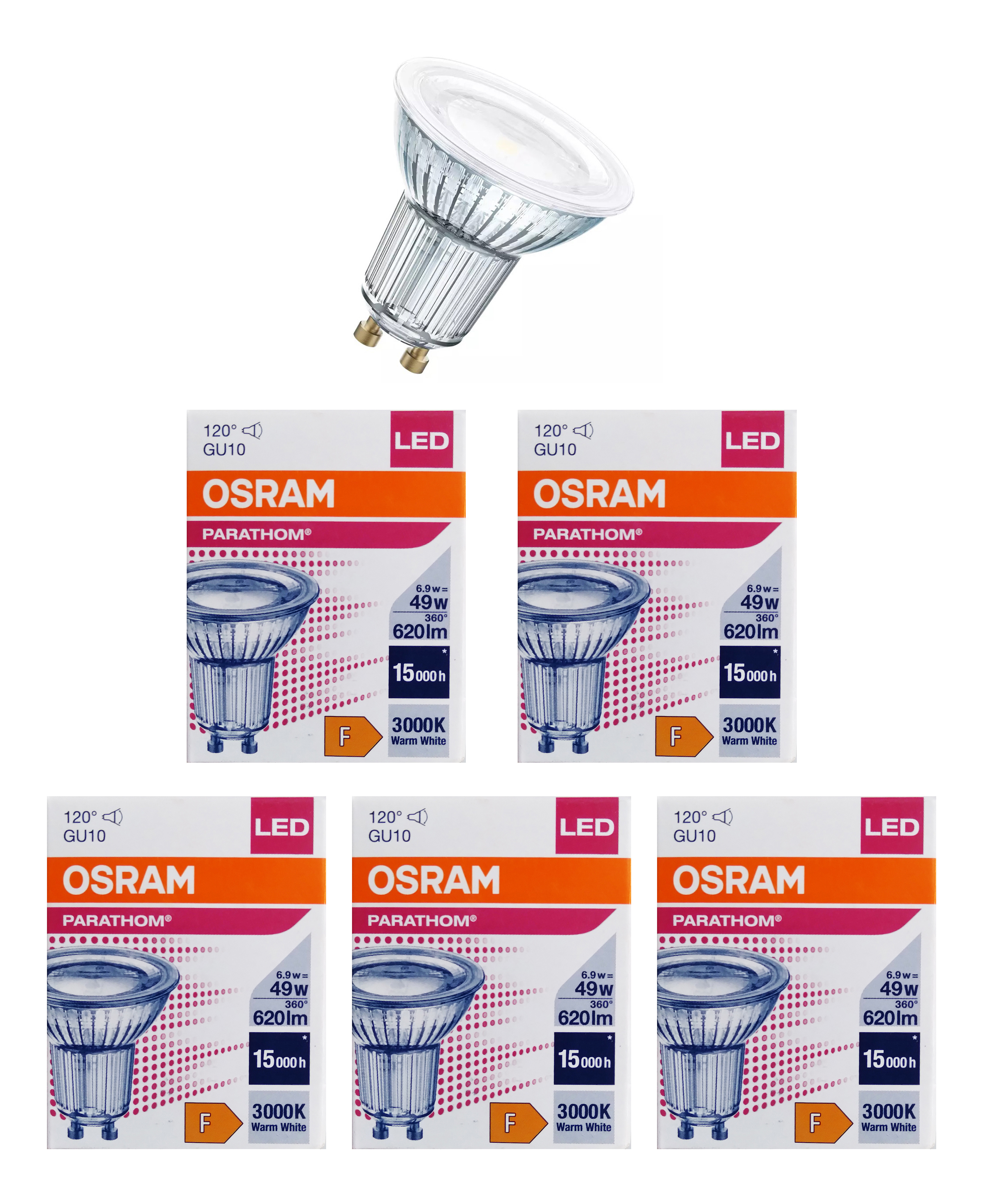 

Лампочка светодиодная OSRAM Софит PAR16 GU10 6,9Вт 220В 620Лм 3000К Теплый белый 5шт, Софит PAR16 GU10 6,9Вт 220В 620Лм 3000К