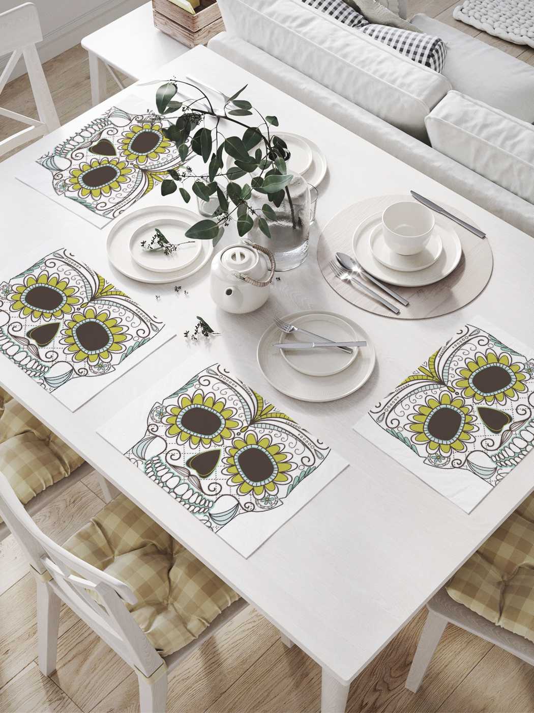 

Комплект салфеток JoyArty "Орнаменты на черепе" для сервировки стола (32х46 см, 4 шт.)