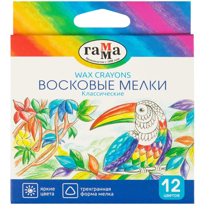 Мелки восковые 12 цветов, «Классические», треугольные, европодвес мелки восковые 24 а классические треугольные европодвес