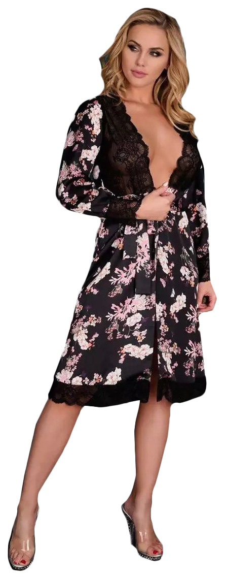 

Коротенький пеньюар Maranto с цветочным принтом, Черный, Maranto