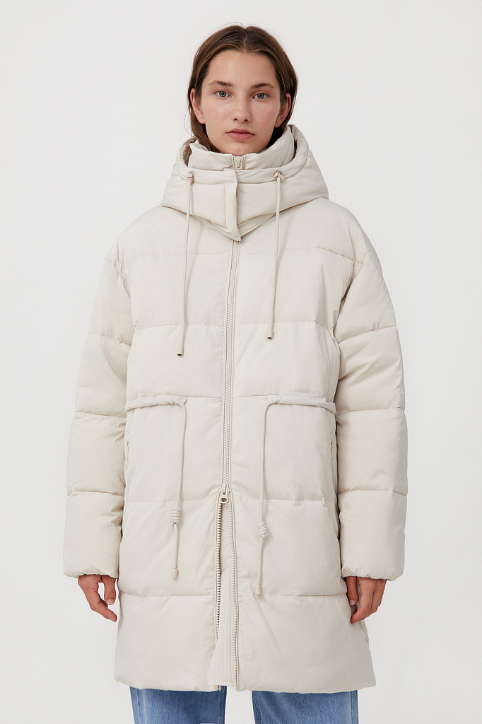 фото Утепленное пальто женское finn flare fab110182 бежевое 2xl