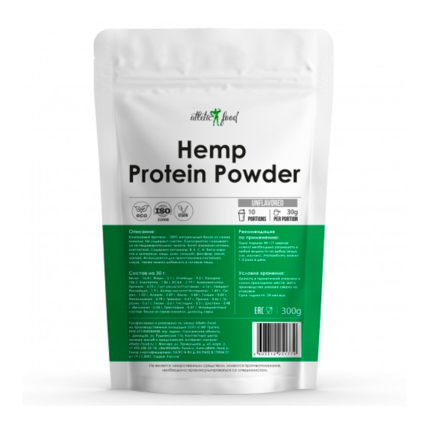 фото Atletic food конопляный протеин hemp protein powder - 300 грамм натуральный