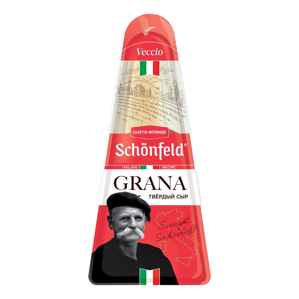 

Сыр твёрдый Schonfeld Grana, срок созревания 7 месяцев, 43%, 190 г