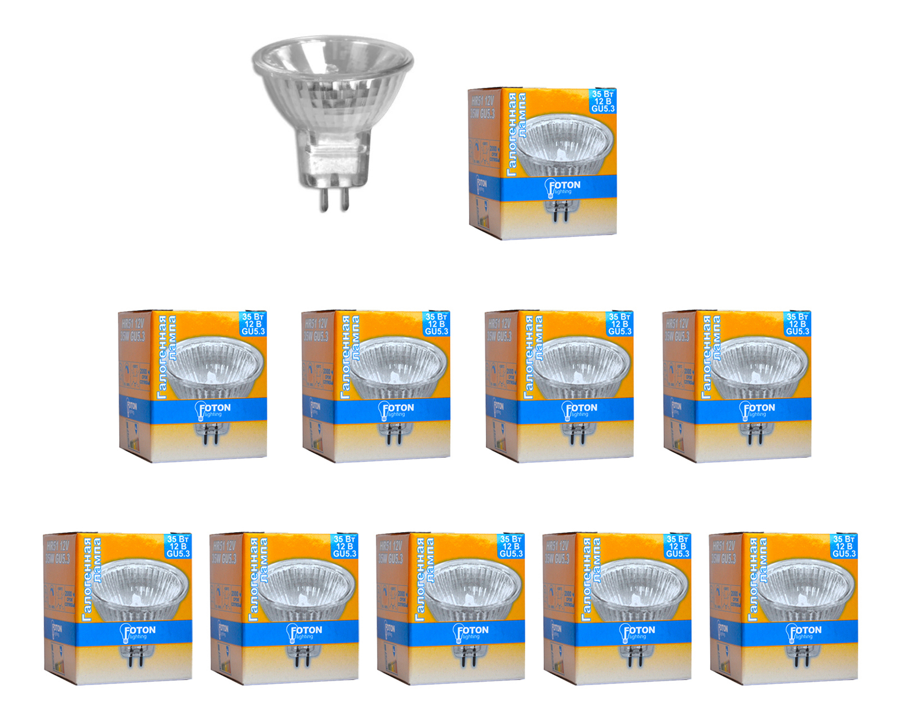 

Лампочка галогенная Foton Lighting Софит MR16 GU5.3 35Вт 12В 2700К Теплый белый 10шт, Софит MR16 GU5.3 35Вт 12В 2700К