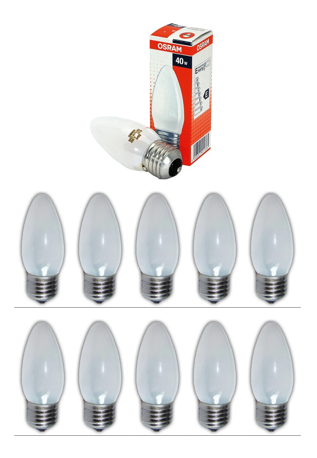 

Лампочка накаливания OSRAM Свеча B E27 40Вт 220В 2700К Теплый белый Диммируемая 10шт, Свеча B E27 40Вт 220В 2700К Диммируемая