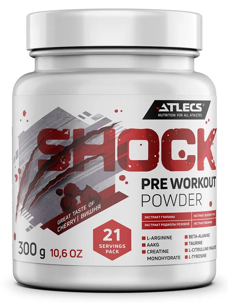 

Atlecs Shock Pre Workout, 300 g (вишня), Shock Pre Workout