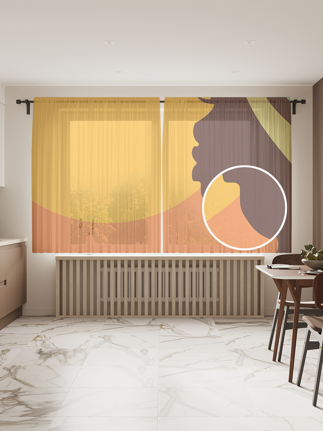 

Фототюль JoyArty "Профиль на закате", 145x180см (2 полотна со шторной лентой + 50 крючков), Профиль на закате